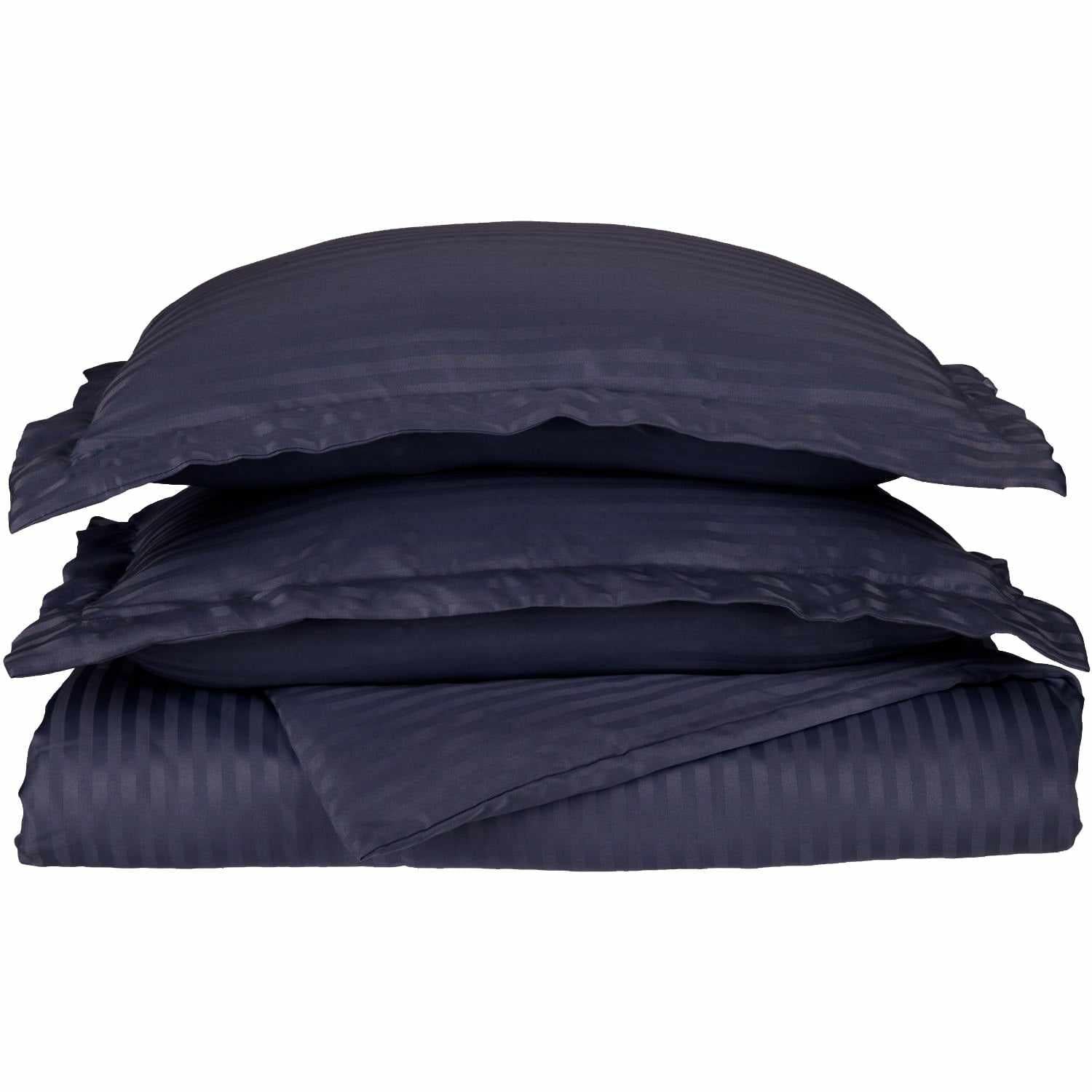 Superior Microfiber Wrinkle-Free Stripe Breathable Duvet Cover Set with Button Closure - Navy Blue