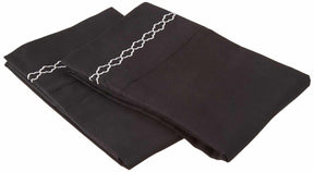  Embroidered Moroccan Trellis Wrinkle Resistant 2-Piece Pillowcase Set - Black/Grey