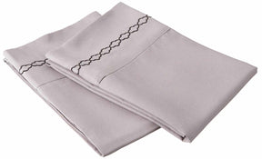  Embroidered Moroccan Trellis Wrinkle Resistant 2-Piece Pillowcase Set - Grey/Black