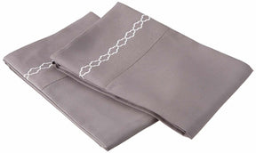  Embroidered Moroccan Trellis Wrinkle Resistant 2-Piece Pillowcase Set - Grey/White