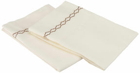  Embroidered Moroccan Trellis Wrinkle Resistant 2-Piece Pillowcase Set - Ivory/Taupe
