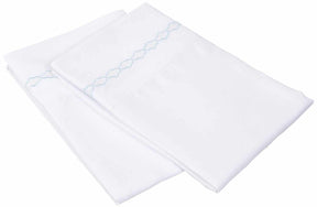  Embroidered Moroccan Trellis Wrinkle Resistant 2-Piece Pillowcase Set - White/Blue