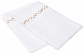  Embroidered Moroccan Trellis Wrinkle Resistant 2-Piece Pillowcase Set - White/Gold