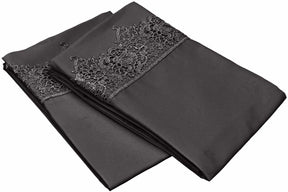  2 Piece Microfiber Lace Embroidery Solid Pillowcase Set - Charcoal