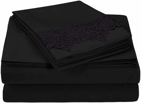 Superior Lace Overlay Solid Wrinkle Resistant Sheet Set - Black