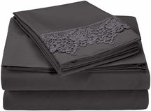 Superior Lace Overlay Solid Wrinkle Resistant Sheet Set  - Charcoal