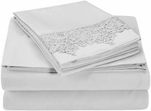Superior Lace Overlay Solid Wrinkle Resistant Sheet Set  - Grey
