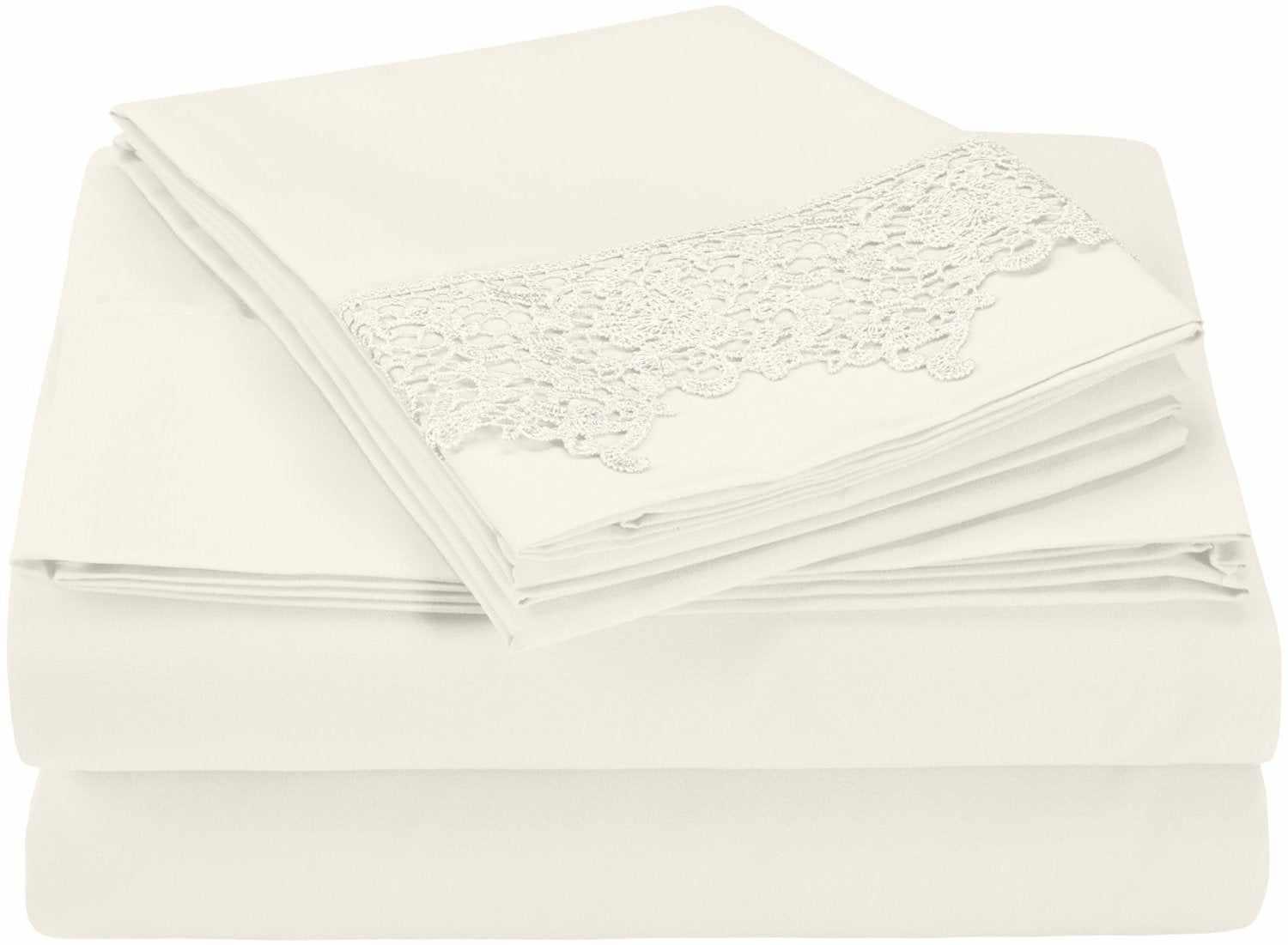 Superior Lace Overlay Solid Wrinkle Resistant Sheet Set - Tan