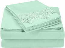 Superior Lace Overlay Solid Wrinkle Resistant Sheet Set  - Mint