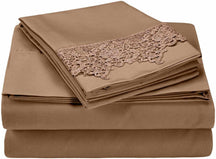 Superior Lace Overlay Solid Wrinkle Resistant Sheet Set  -Taupe