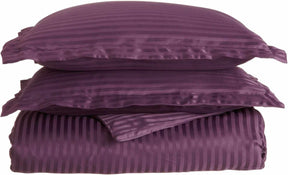 Superior Microfiber Wrinkle-Free Stripe Breathable Duvet Cover Set with Button Closure - Plum