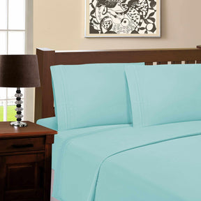  Microfiber Wrinkle Resistant and Breathable Solid Infinity Embroidery Pillowcase Set - Aqua Marine