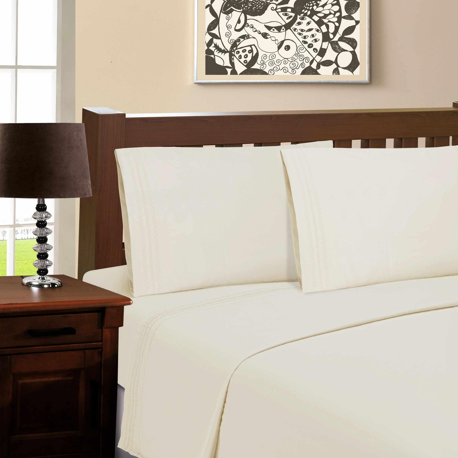  Microfiber Wrinkle Resistant and Breathable Solid Infinity Embroidery Pillowcase Set - Ivory