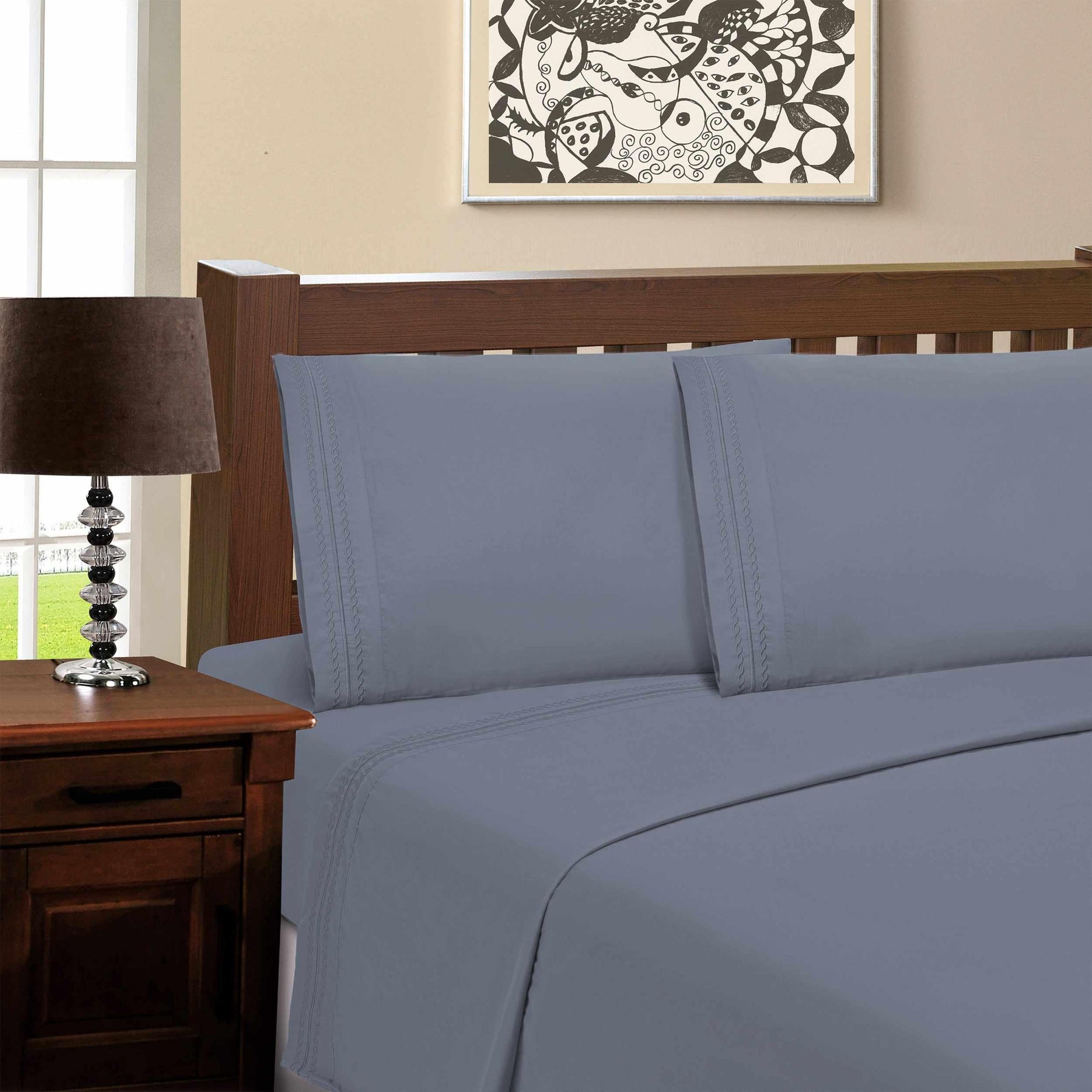  Microfiber Wrinkle Resistant and Breathable Solid Infinity Embroidery Pillowcase Set - Medium Blue