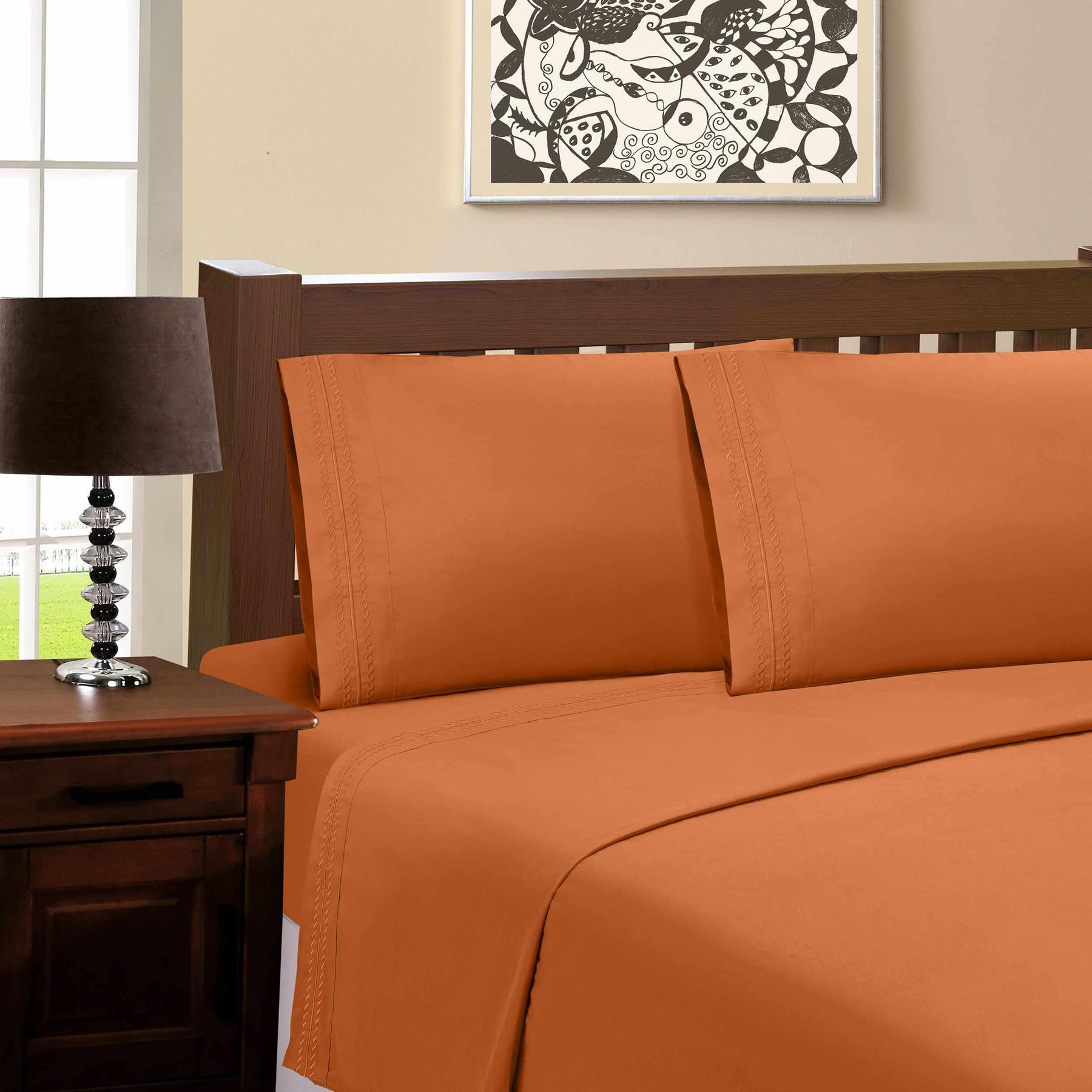  Microfiber Wrinkle Resistant and Breathable Solid Infinity Embroidery Pillowcase Set - Pumpkin