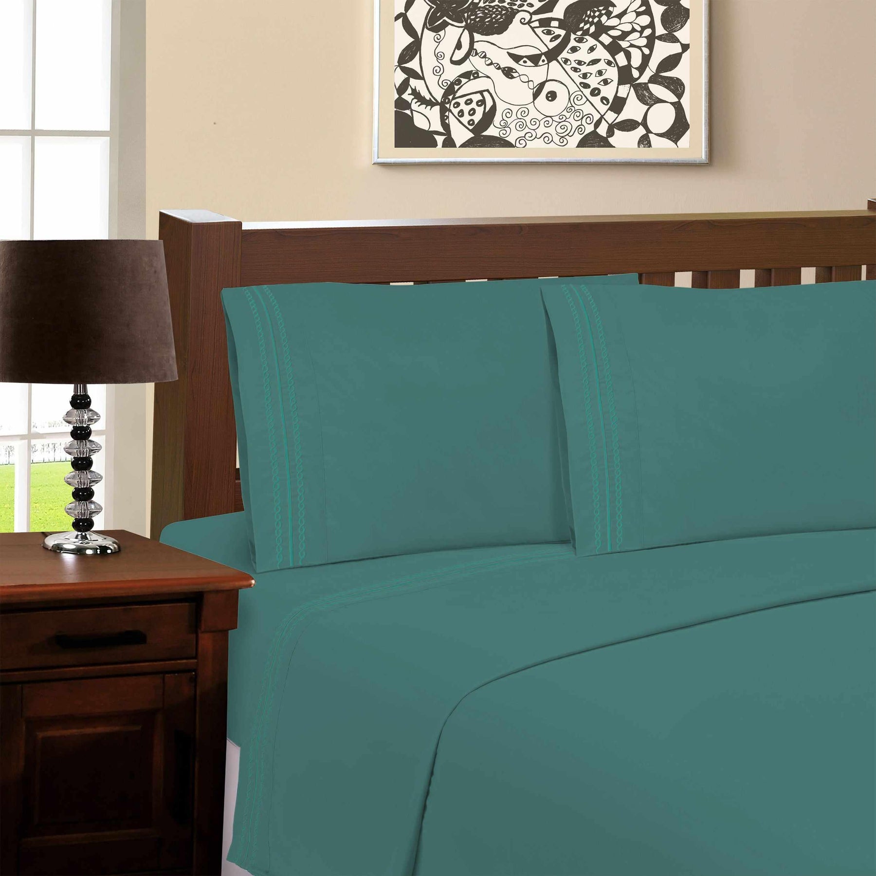  Microfiber Wrinkle Resistant and Breathable Solid Infinity Embroidery Pillowcase Set - Teal