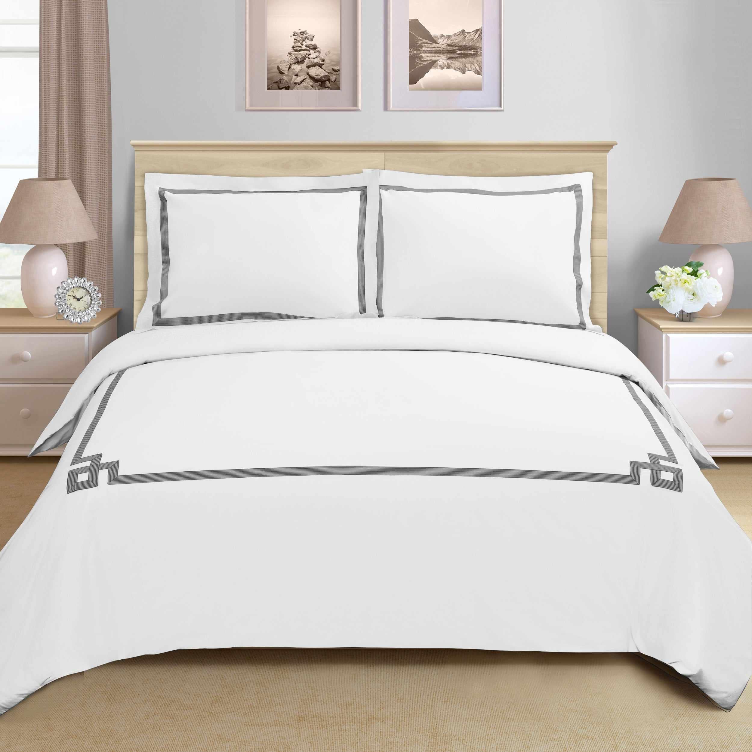 Miller Embroidered Border Cotton Duvet Cover Set - Duvet Cover Set by Superior Brand