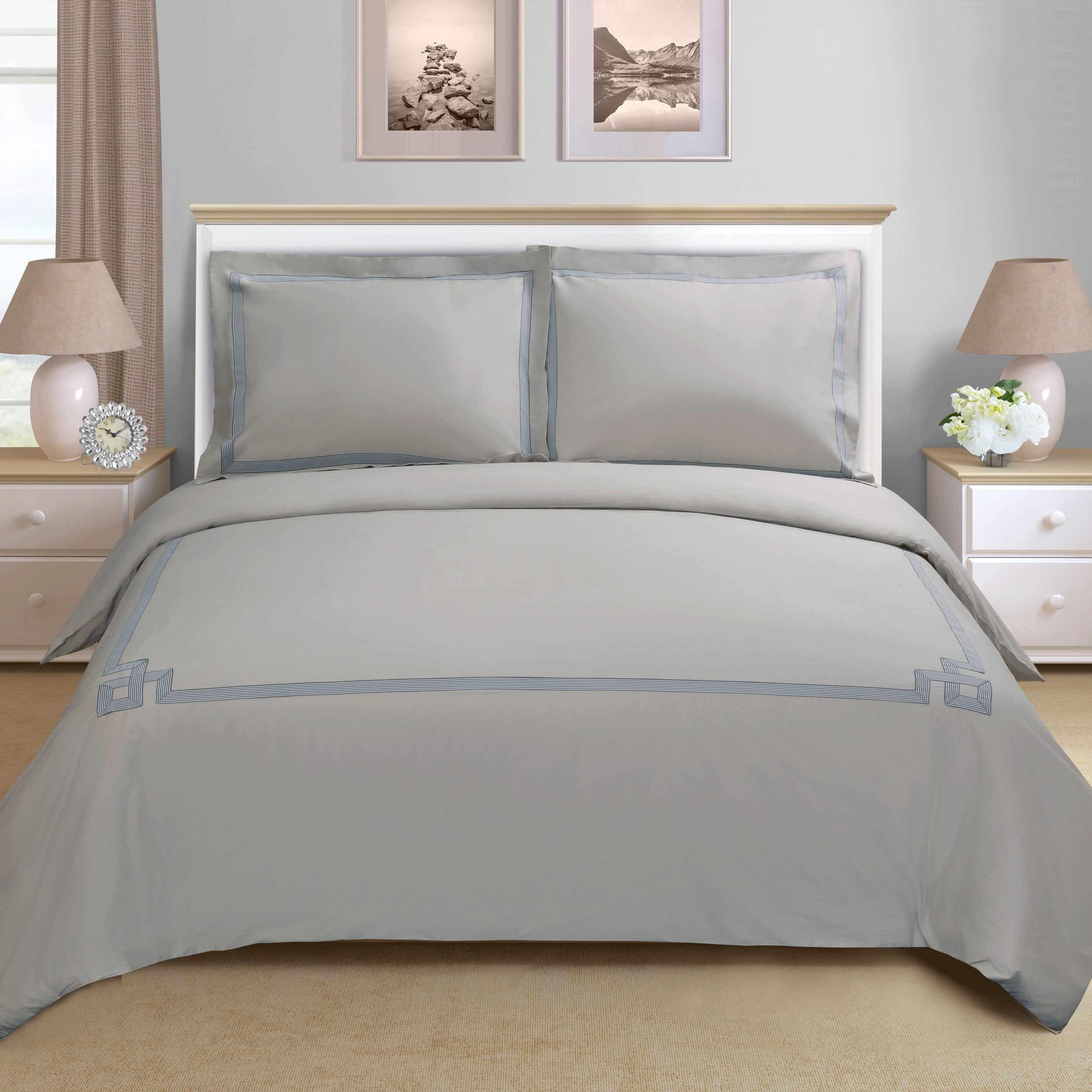 Miller Embroidered Border Cotton Duvet Cover Set - Duvet Cover Set by Superior Brand