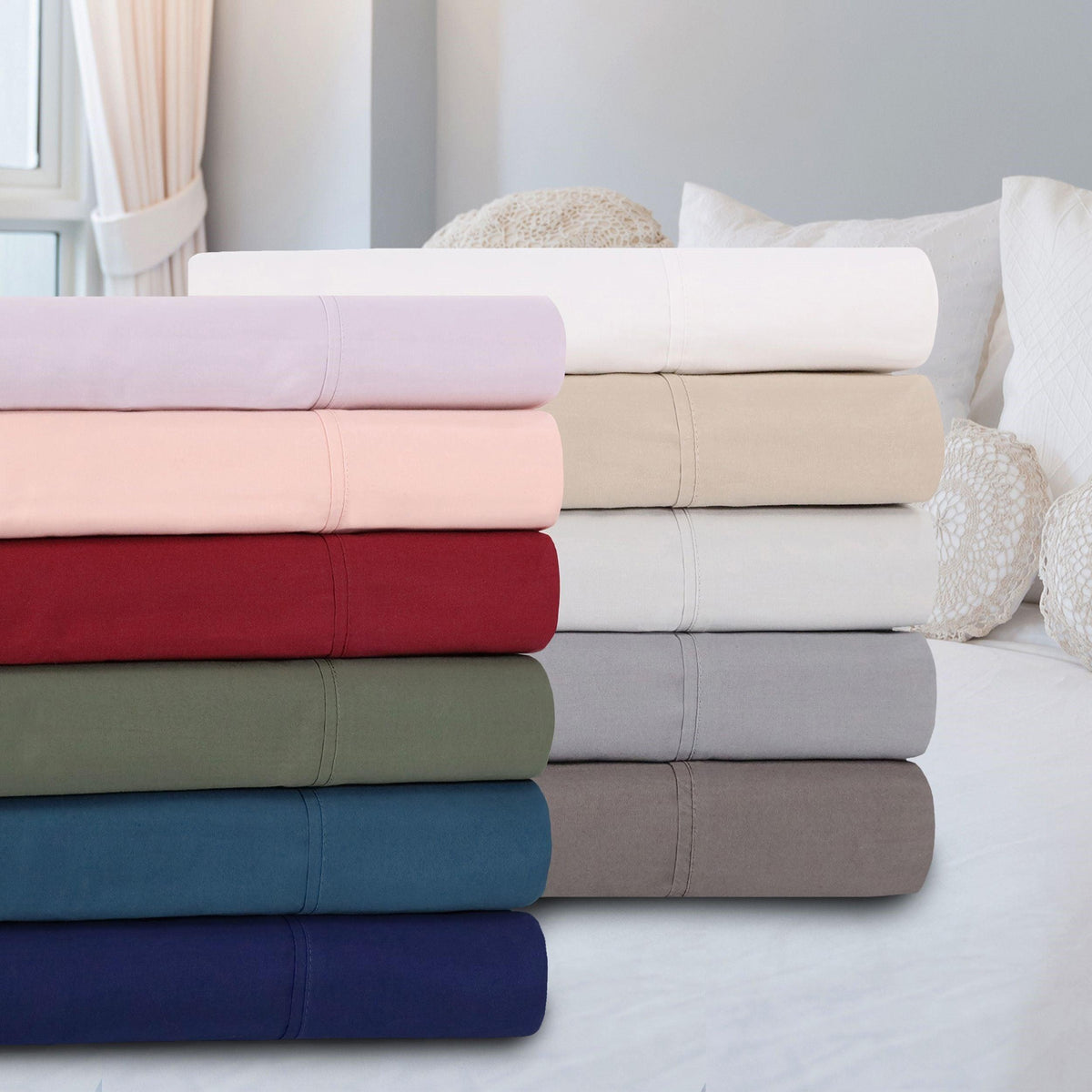 300-Thread Count Cotton Percale Solid Deep Pocket Sheet Set-Sheet Set by Superior-Home City Inc