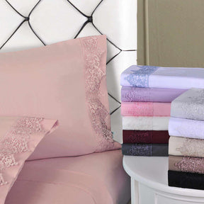  2 Piece Microfiber Lace Embroidery Solid Pillowcase Set - Blossom