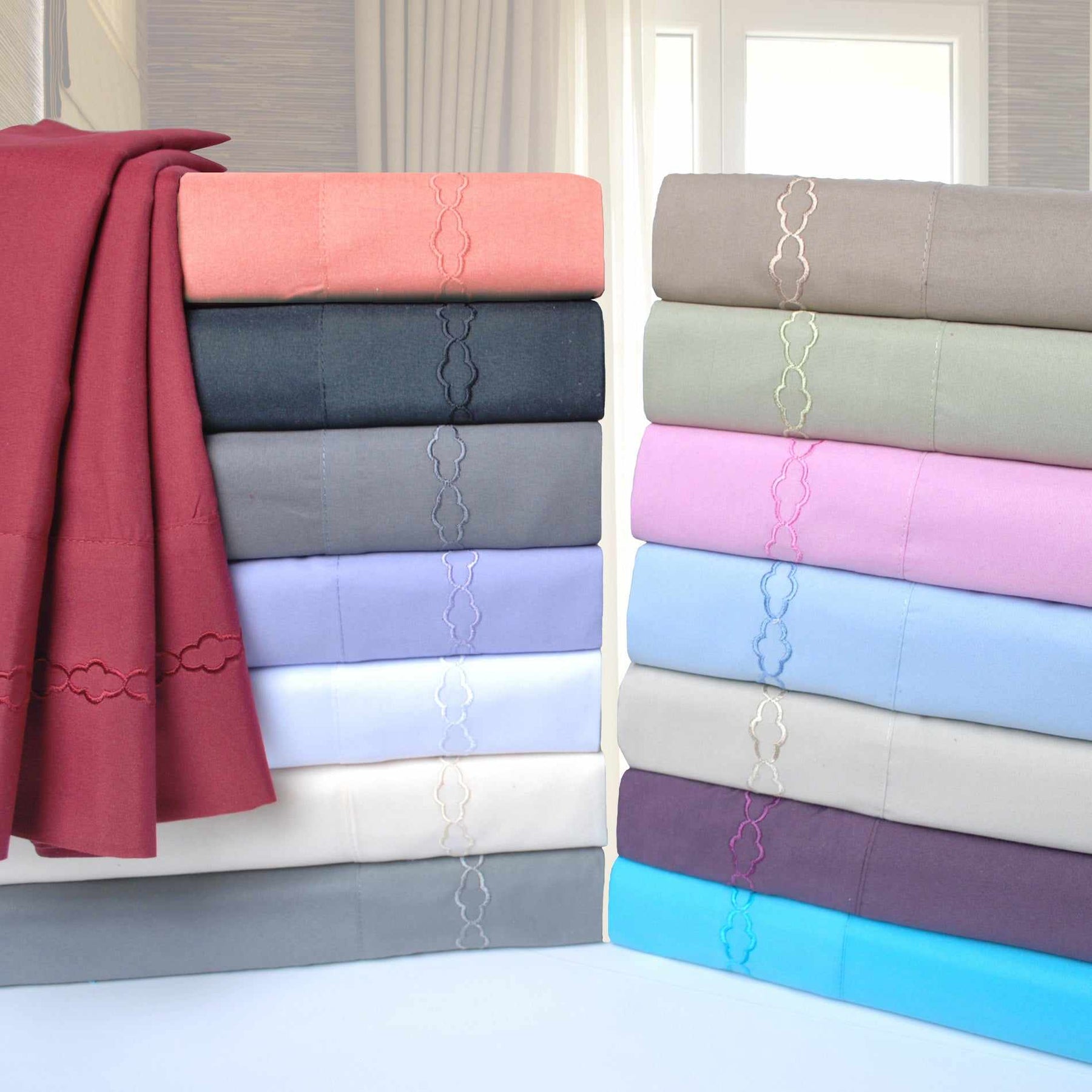  Embroidered Moroccan Trellis Wrinkle Resistant 2-Piece Pillowcase Set - Grey