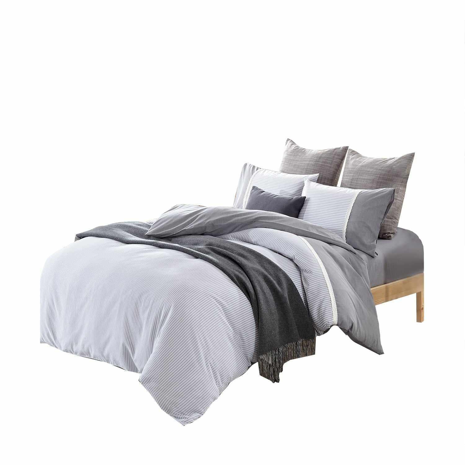Riverton Cotton Striped Embroidered Duvet Cover Set - by Superior