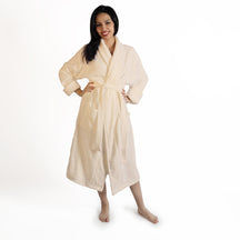 Classic Women's Home and Bath Collection Traditional Turkish Cotton Cozy Bathrobe with Adjustable Belt and Hanging Loop - Ivory