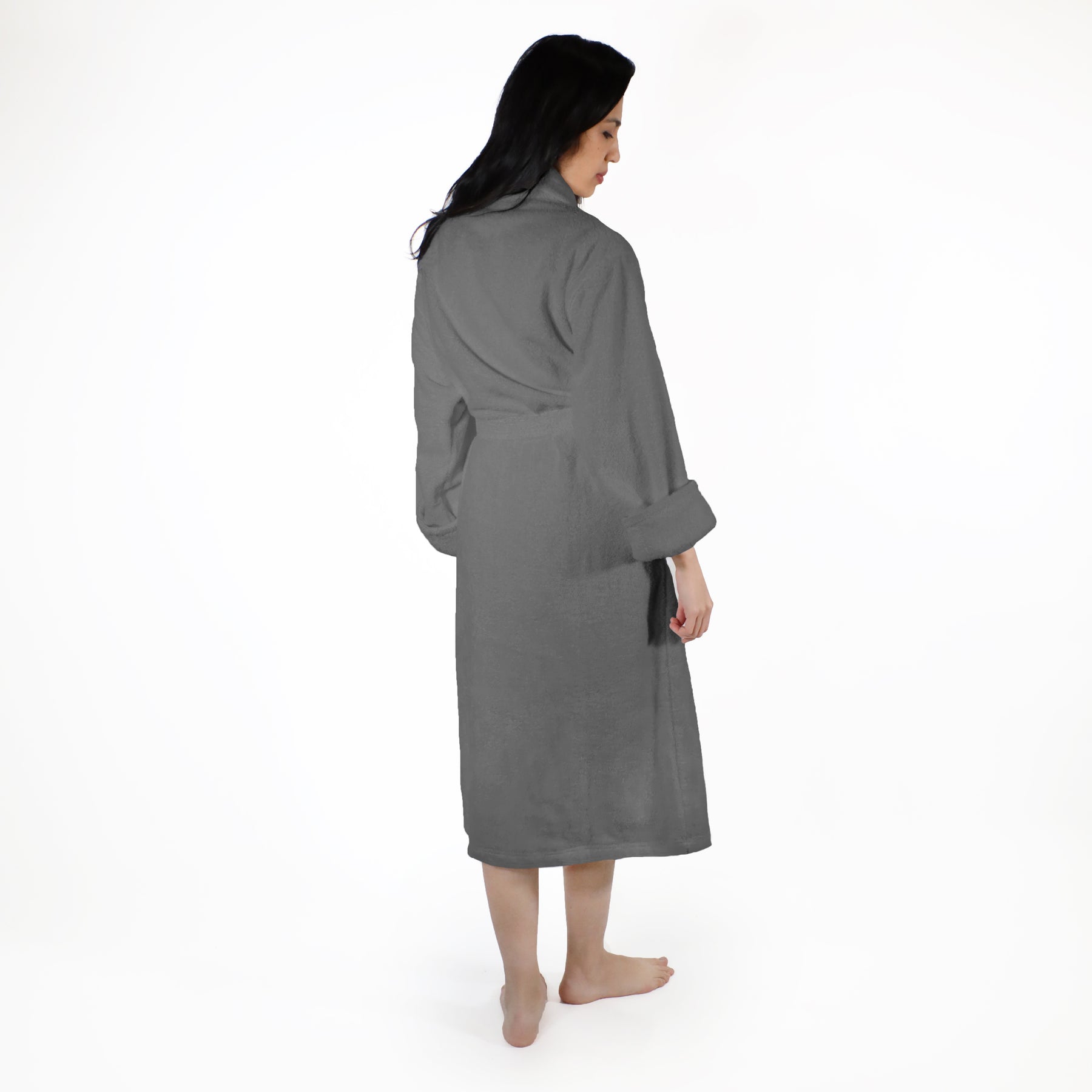 Classic Women's Home and Bath Collection Traditional Turkish Cotton Cozy Bathrobe with Adjustable Belt and Hanging Loop - Gray