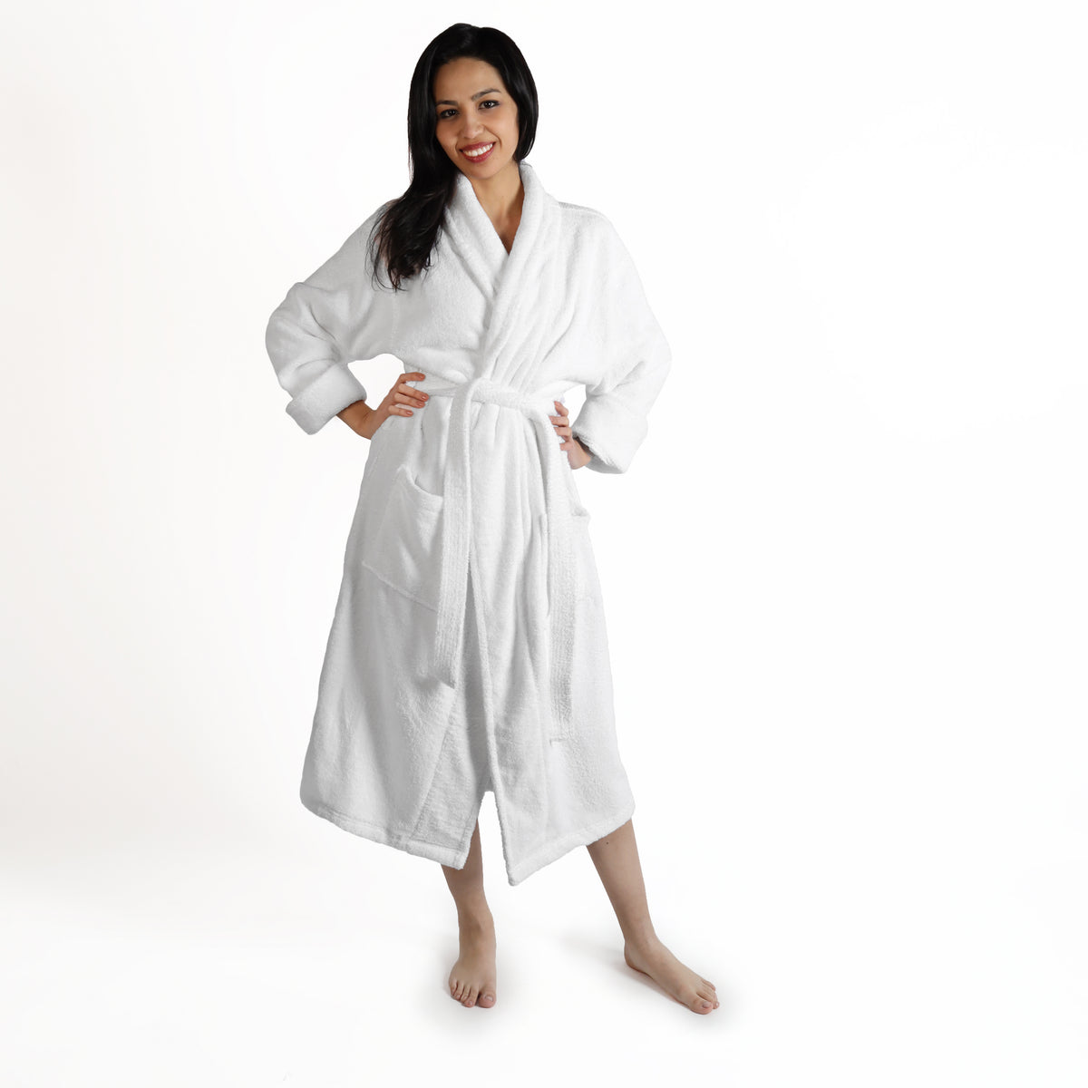 Classic Women's Home and Bath Collection Traditional Turkish Cotton Cozy Bathrobe with Adjustable Belt and Hanging Loop - White