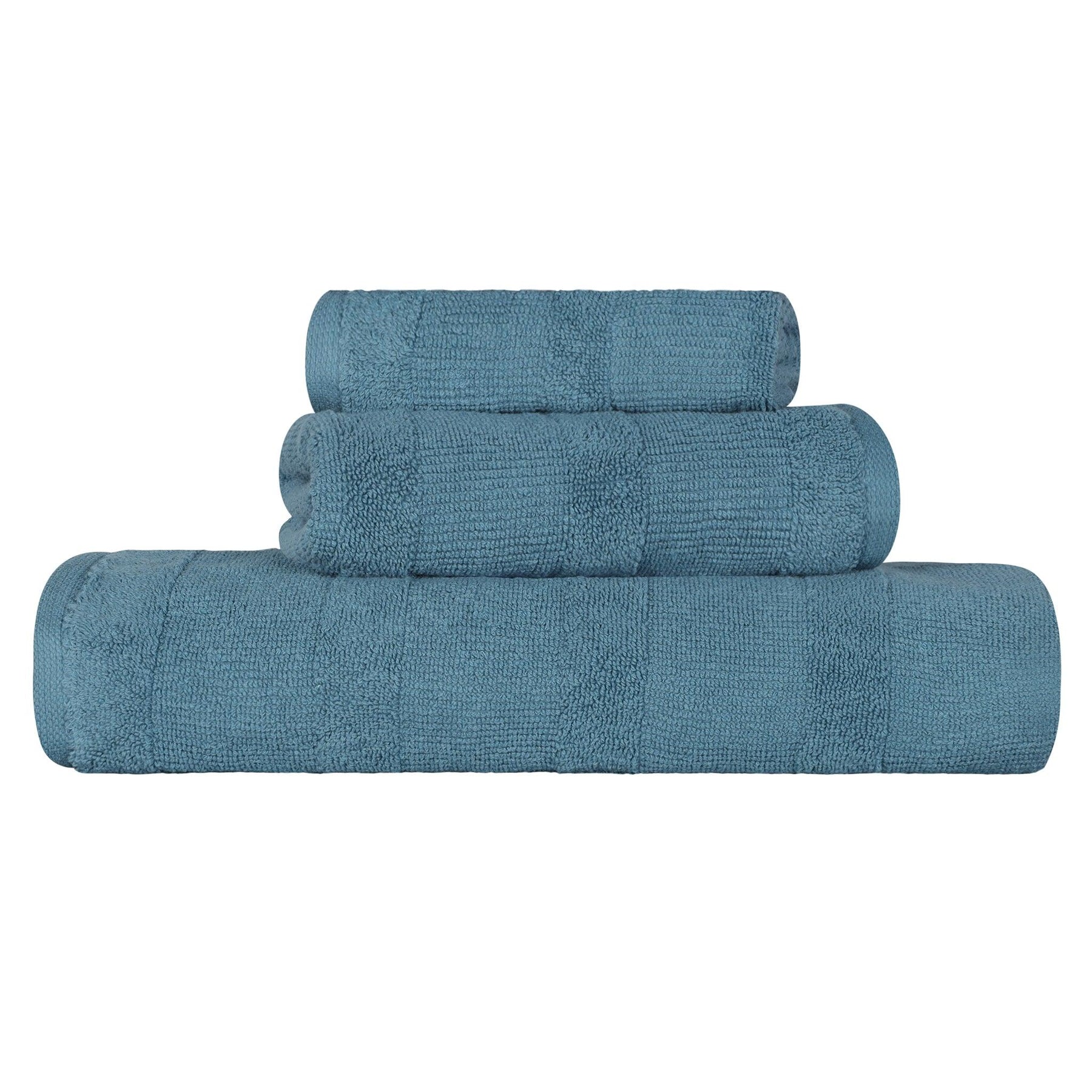 Ribbed Turkish Cotton 3-Piece Solid Quick-Dry Assorted Highly Absorbent Towel Set - Denim Blue