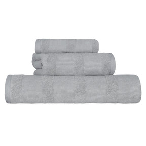 Ribbed Turkish Cotton 3-Piece Solid Quick-Dry Assorted Highly Absorbent Towel Set - Silver