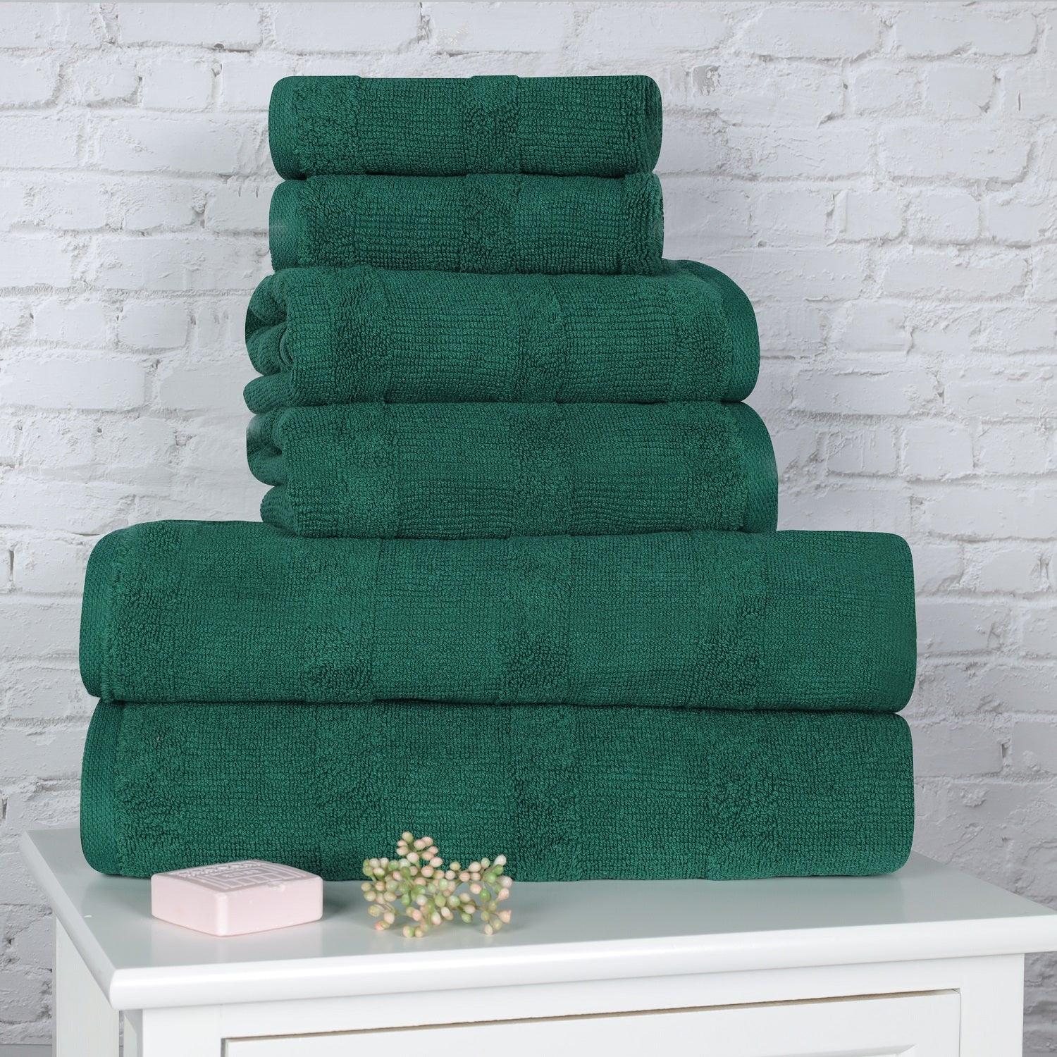 Ribbed Cotton Medium Weight 6 Piece Bath Towel Set -  Evergreen
