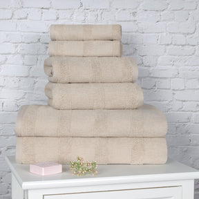 Ribbed Cotton Medium Weight 6 Piece Bath Towel Set - Stone