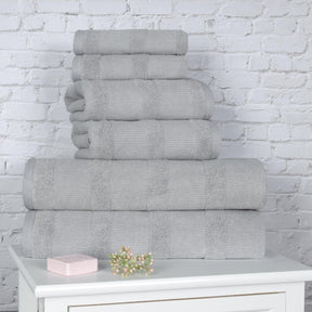 Ribbed Cotton Medium Weight 6 Piece Bath Towel Set - Silver
