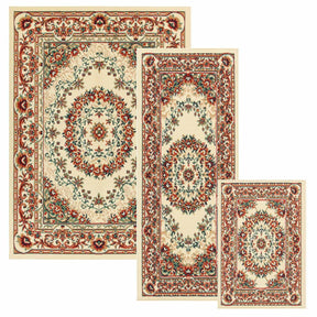 Superior Tayana Traditional Oriental Floral Medallion 3-Piece Indoor Area Rug Set - Ivory