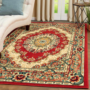 Superior Tayana Traditional Oriental Floral Medallion 3-Piece Indoor Area Rug Set - Red