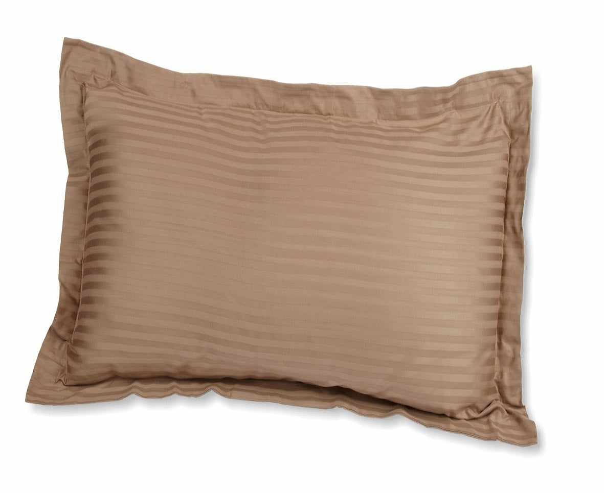 600 Thread Count 100% Egyptian Cotton Elegant Striped Pillow Sham Set - Taupe
