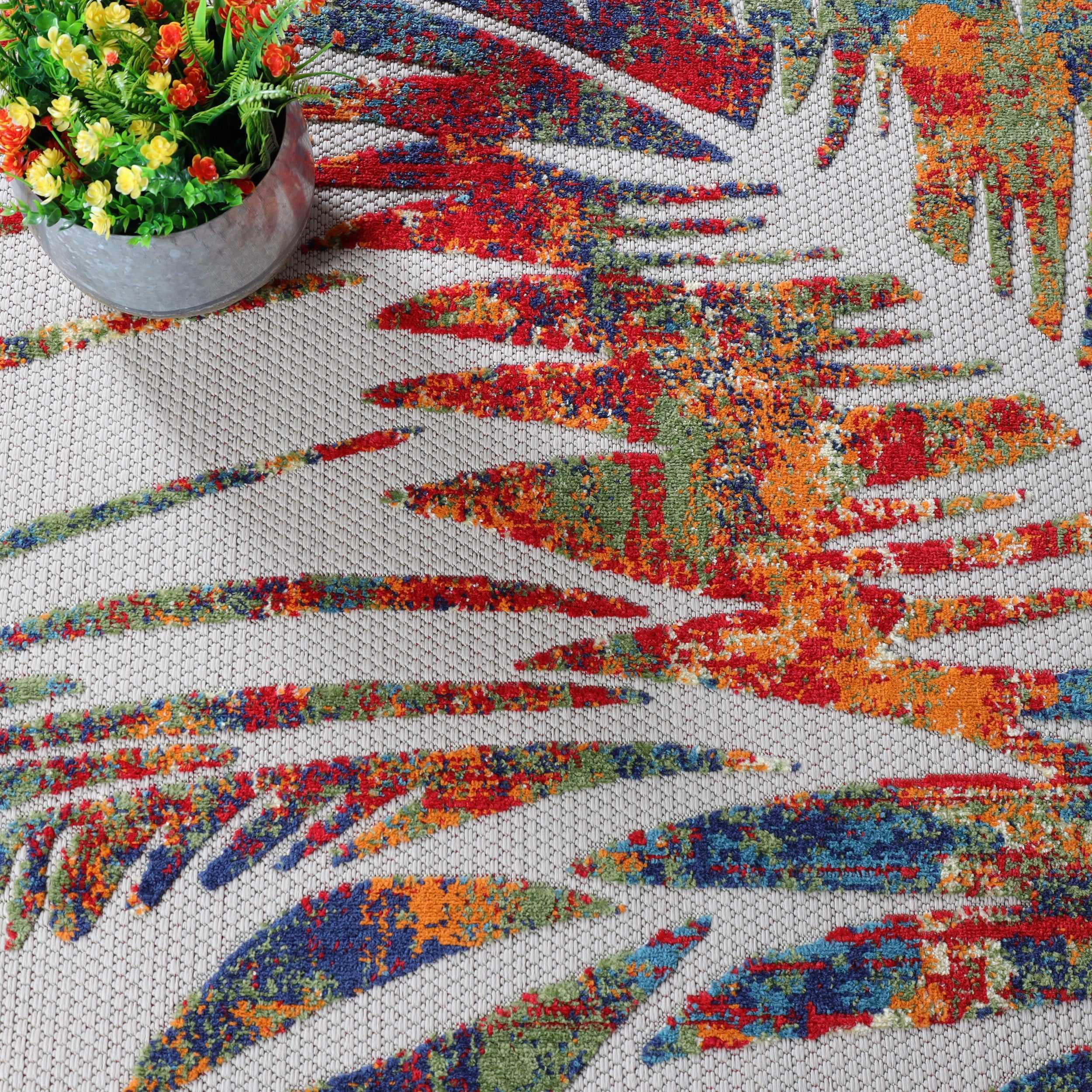 Siesta Botanical Leaves Geometric Area Rug Indoor Outdoor Rug - Rugs by Superior