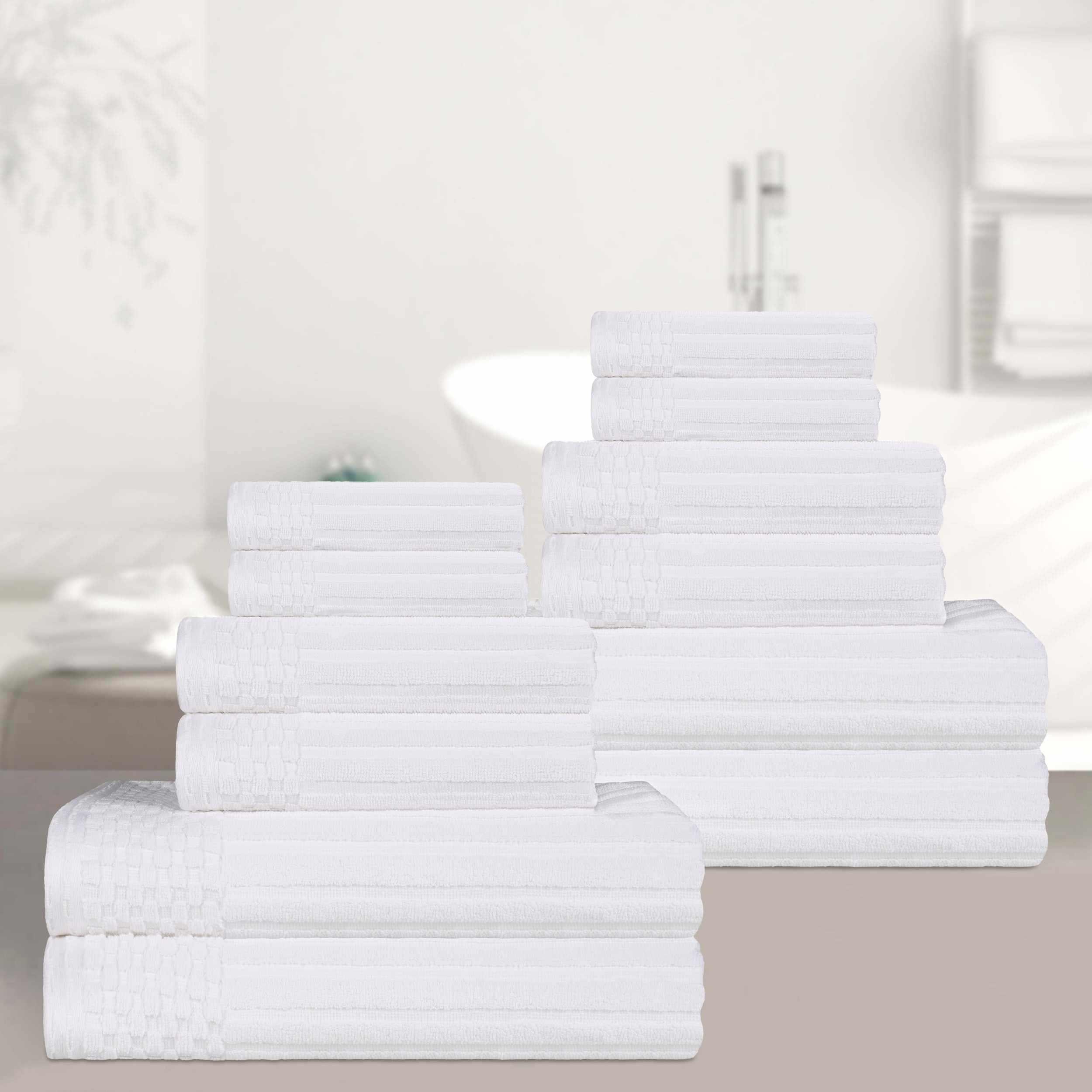 Soho Ribbed Cotton Absorbent Medium Weight 12 Piece Towel Set - Towel Set by Superior