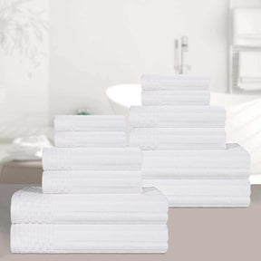 Ribbed Textured Cotton Medium Weight 12 Piece Towel Set - White