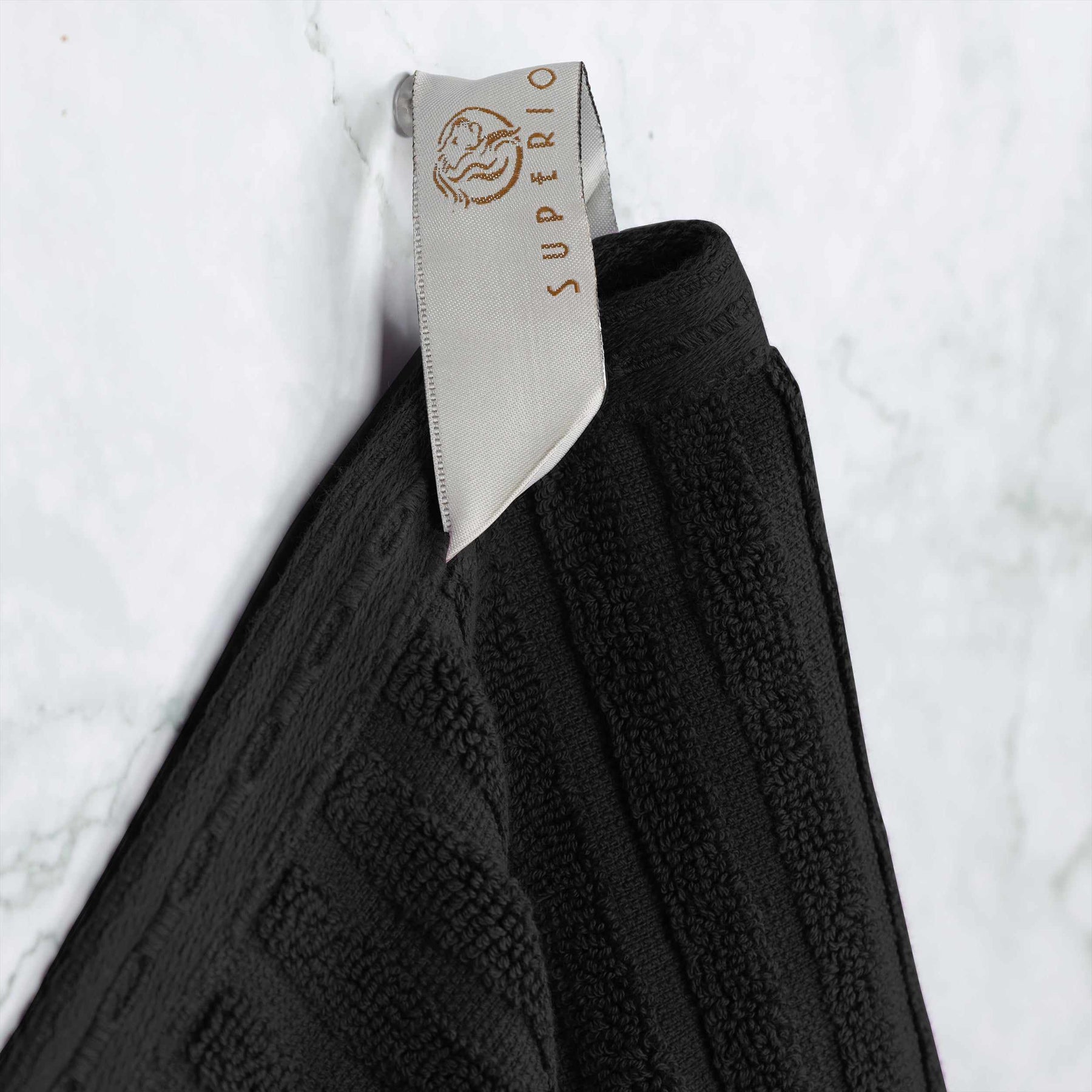 Ribbed Textured Cotton Medium Weight 12 Piece Towel Set - Black