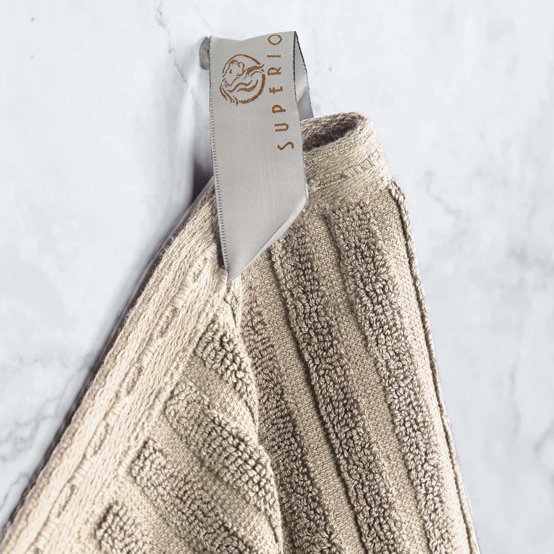 Ribbed Textured Cotton Medium Weight 12 Piece Towel Set -  Ivory