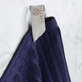 Ribbed Textured Cotton Medium Weight 12 Piece Towel Set - Navy Blue