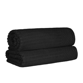 Ribbed Textured Cotton Bath Sheet Ultra-Absorbent Towel Set - Black