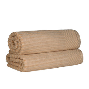 Ribbed Textured Cotton Bath Sheet Ultra-Absorbent Towel Set - Coffee