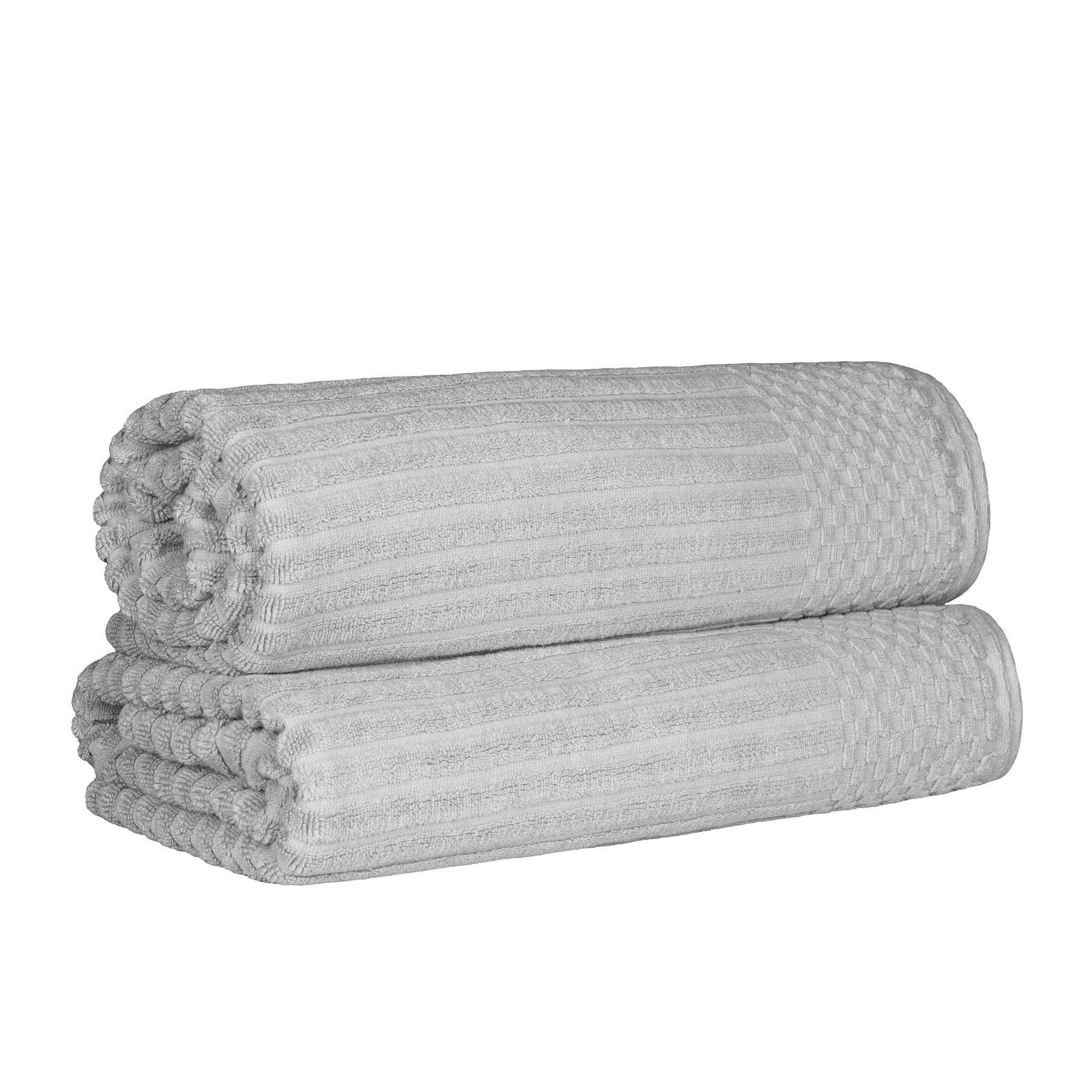 Ribbed Textured Cotton Bath Sheet Ultra-Absorbent Towel Set -  Silver