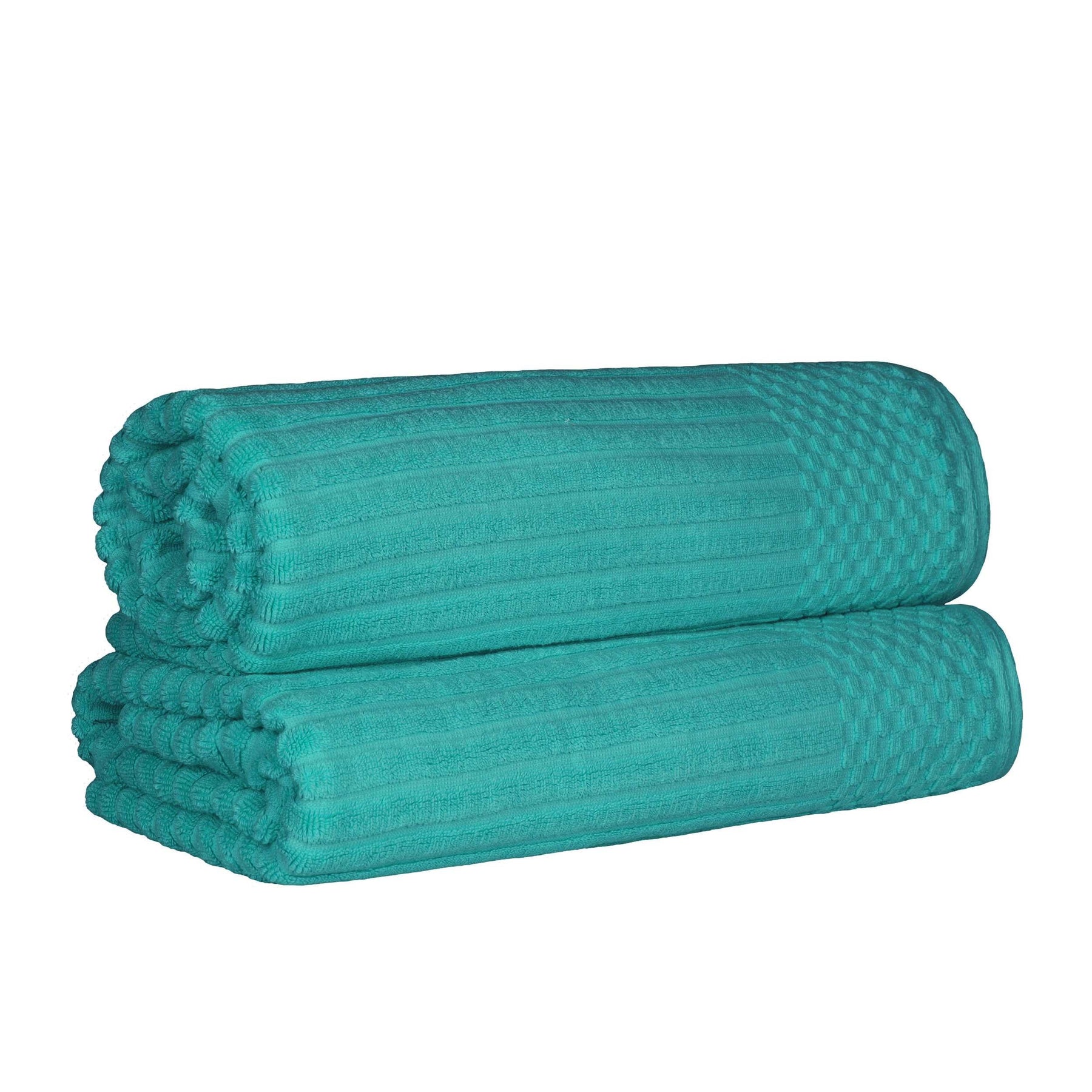 Ribbed Textured Cotton Bath Sheet Ultra-Absorbent Towel Set - Turquoise