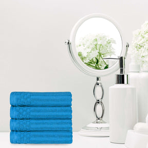 Ribbed Textured Cotton Ultra-Absorbent 4 Piece Hand Towel Set - Azure