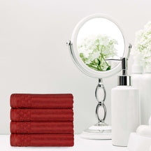 Ribbed Textured Cotton Ultra-Absorbent 4 Piece Hand Towel Set - Burgundy