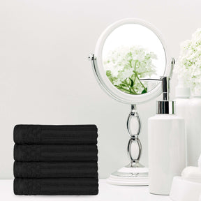 Ribbed Textured Cotton Ultra-Absorbent 4 Piece Hand Towel Set - Black